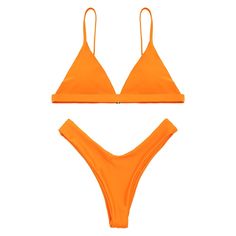 Spaghetti Straps Soft Pad Thong Bikini Set - Orange - 3Y21870936 - Women's Clothing, Women's Swimwear  #WomensSwimwear #Women's #Clothing # #Women's #Swimwear Sporty Swimwear, Swimwear Australia, Padded Swimwear, Swimwear Pattern, Athletic Swimwear, Boho Swimwear, Cheap Swimsuits, Swimwear Store, Black Swimwear