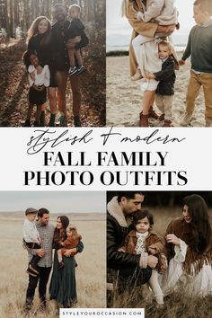 four different family photos with the words, best friends fall family photo outfits