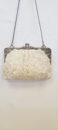 From my unique limited collection. will not find anywhere else. very fine embroidered lace with pearl and sequin work. brass hand casted frame. chain strap. can give extra chain cross body strap. limited edition. great wedding bag. South Gate, Wedding Bag, Embroidered Lace, Clutch Handbag, Chain Strap, Evening Bags, Purses And Handbags, Cross Body, Sequin