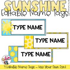 sunshine alphabet name tags with yellow and blue background