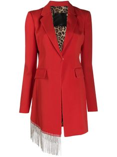 red crystal embellishment fringe detailing notched lapels long sleeves two front flap pockets Fringe Blazer, Crystal Fringe, Philipp Plein, Red Crystals, Crystal Embellishment, Luxury Branding, Blazer Jacket, Women's Blazer, Fashion Branding