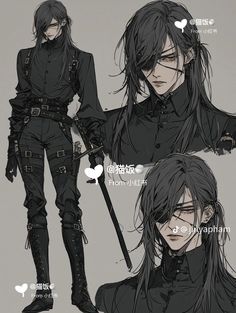 Male Oc Long Hair, Hairstyle Ideas Drawing Male, Butler Oc Male, Male Character Long Hair, Long Hair Anime Men, Anime Male Long Hair, Long Haired Male Oc, Anime Guys With Long Hair, Male Oc Ideas Character Design