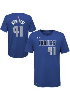 Let your little Mavericks fan show support for their favorite player in this Youth Dirk Nowitzki Short Sleeve Player Tee. This Blue Short Sleeve Player T-Shirt features a screen print team graphic. Nike Varsity Team Name Tops, Sporty Number Print Tops For Fan Gear, Nike Team Spirit Basketball Tops, Nike Cotton T-shirt For Basketball, Team Spirit Top With Number Print, Nike Graphic Print Basketball Tops, Nike Basketball Tops With Graphic Print, Nike Casual Basketball T-shirt, Casual Nike T-shirt For Basketball