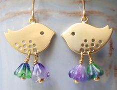 Little gold bird earrings drop earrings handmade for women | Etsy Elegant Drop Earrings With Bird Design, Cute Sparrow, Gift Multicolor Bird Design Earrings, Multicolor Bird Design Earrings Gift, Purple Dangle Earrings With Flower Charm, Purple Flower Charm Earrings, Sterling Silver Earrings Handmade, Seashell Earrings, Bold Earrings