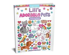 an adult coloring book with cats and dogs on it's cover, in front of a