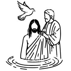 jesus washing his hands in the water with a dove above him