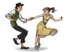 a drawing of a man and woman dancing