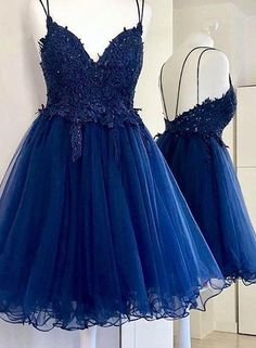 Blue V Neck Short Prom Dress With Beads Appliques,Blue Homecoming Dress on Luulla Navy Blue Lace Prom Dress, Prom Dresses Short Blue, Fashionable Skirts, Dress With Beads, Backless Homecoming Dresses, Blue Homecoming Dresses, Marine Uniform, Short Party Dress