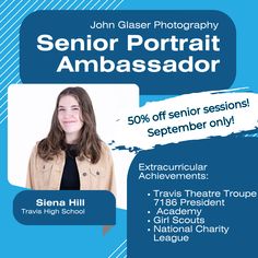 a flyer for a senior portrait session with an image of a woman in a jacket