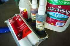 several different types of cleaning products on a table