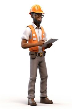 a man in an orange safety vest holding a clipboard