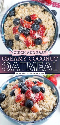 Creamy Coconut Oatmeal Coconut Oatmeal Recipes, Hot Oatmeal Recipes Healthy, Oatmeal Recipes Breakfast Stovetop, Oatmeal Toppings Ideas, Oatmeal With Berries, Oatmeal With Coconut Milk, Coconut Milk Oatmeal, Overnight Oats With Coconut Cream, Clean Simple Eats Oatmeal