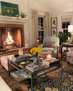 a living room filled with furniture and a fire place