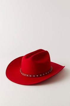 Designed to add a little western-inspired touch to every look, this cool and classic cowboy hat is featured in a staple silhouette with rhinestone detailing at center for the perfect sparkly finish. | Wrangler Sparkle Cowboy Hat at Free People in Red Sparkle Cowboy Hat, White Wrangler, Classic Cowboy, Rancher Hat, Red Design, Cowboy Hat, Boho Clothing, Boho Outfits, Hats For Women