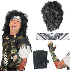 PRICES MAY VARY. [COMPLETE] Unleash your inner rockstar with Watt's Wigs - the ultimate 80s hair metal costume kit! It's got it all: a wild curly wig, a groovy paisley headband, a rebellious color tattoo sleeve, and a badass biker glove. It's more rock 'n' roll than a mosh pit at a spandex convention! [HAIR METAL] Transport yourself to the era of big hair and even bigger guitar solos. Perfect for Halloween bashes, 1980s throwback parties, concerts, and just plain rocking your world. [MATERIAL] O Pop Rock Princess, Color Tattoo Sleeve, Rocker Costume, Metal Costume, 80s Hair Metal, Glam Rock Bands, Biker Gloves, Throwback Party, Black Curly Wig