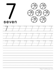 the number seven worksheet for writing numbers