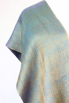 Woven scarf in gold and blue colors with twill pattern. The threads used in this scarf are very thin and delicate.The scarf itself looks and feels almost like silk.Measures... #kgthreads #accessories #unisex Twill Pattern, Warp Speed, Gold Scarf, Weaving Ideas, Woven Scarf, Dream Weaver, Scarf With Fringe, Handwoven Scarf, Diy Weaving