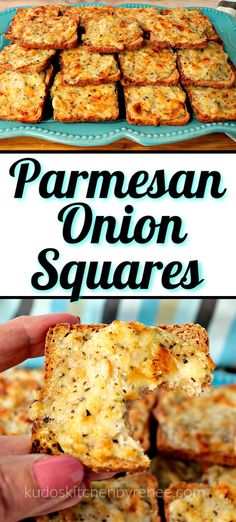 parmesan onion squares stacked on top of each other