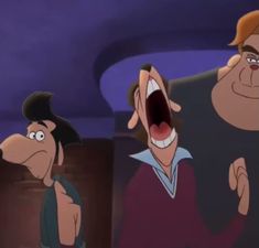 two cartoon characters with their mouths open and one has his mouth wide open, while the other is screaming