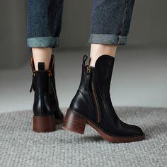 Women 's Boots Autumn Ankle Boots Platform Chelsea Boots Chunky Heel Shoes for Women Retro Polished Boots Fall Ankle, Stylish Boots, Brown Heels, Boot Types, Brown Ankle Boots, Thick Heels, Look Casual, British Style, Leather Ankle Boots