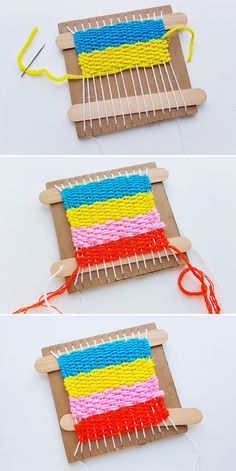 two pictures showing how to make a loom