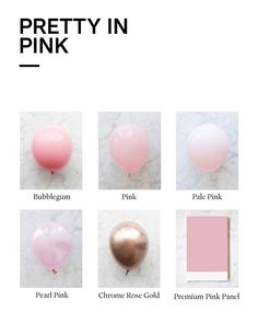 pink balloons with different colors on them and the words pretty in pink above them are photos of