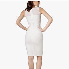 Dress The Population Ximena Dress Off White Sleeveless Semi-Sheer Panel At Top Concealed Back Zipper Patterned Bandage Style Body Fabric Has Some Stretch Lined Size Small New Without Tags