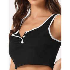 This soft fabric and breathable loungewear set for women is constructed of 65% Cotton and 35% Polyester fabric, comfy, moisture-wicking, breathable, and skin friendly. Featuring sleeveless 2 piece outfits, rib-knit shorts set, high waist, solid color, square neck button-down crop tank, and elastic waist shorts design, make you feel cozy all night, enjoy a comfortable sleep and sweet dream.No matter the cozy bedtime, casual home relax, laze afternoon, comfy bath, the soft loungewear could company Black Tank Top For Summer Loungewear, Casual Sleeveless Tank Top For Relaxation, Black Cotton Tank Top For Loungewear, Casual Black Sleeveless Sleepwear, Tank Top And Shorts Pajamas, Cropped Tank Top With Built-in Bra For Loungewear, Sleeveless Black Sleep Set, Black Stretch High-waisted Pajama Shorts, Black Loungewear Bottoms With Built-in Shorts