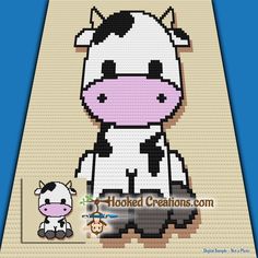 a cow is shown in the middle of a cross stitch pattern