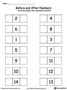 the before and after numbers worksheet for students to practice their number identification skills