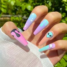 24pcs For Inclusive Sizing. Brand New Come With Mini Nail File & Adhesive Stickies Cute Design Looks Great On All Skin Tones Bundle For Discounts Nail Art Matte, Alien Nails, Beach Nail Art, Matte Nail Art, Sky Nails, Spring Acrylic Nails, Nail Pops, French Nail Designs, Coffin Nails Long