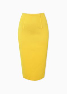 marigold Chic Workwear Skirt In Solid Color, Chic Workwear Skirt, Classic Spring Pencil Skirt For Party, Classic Spring Party Pencil Skirt, Chic High Waist Skirt For Office, Fitted Midi-length Bottoms For Office, Chic Structured Bottoms For Office, Chic High Waist Pencil Skirt For Workwear, Chic Solid Color Knee-length Pencil Skirt