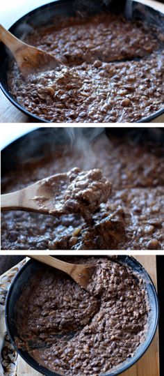 the process of making chocolate cake in a skillet