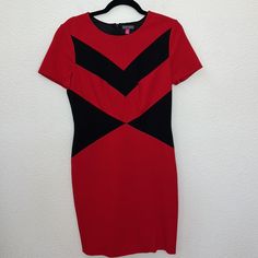 Bust: 19” Length: 37” Waist: 15” Gorgeous Sheath Dress With Red And Black Colorblocking. Fitted Color Block Work Dresses, Fitted Color Block Dress For Work, Color Block Fitted Dress For Work, Fitted Red Color Block Dress, Red Fitted Color Block Dress, Fitted Color Block Red Dress, Black Color Block Dresses For Work, Blue Handkerchief, Peplum Midi Dress