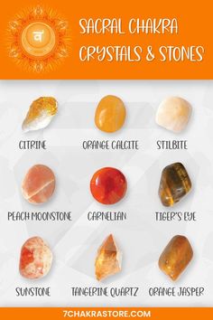 Yellow Orange Crystals, Sacral Chakra Color, Orange Chakra Healing, Orange Stones Crystals, Crystals For Sacral Chakra, Healing Sacral Chakra, Crystals For Energy Boost, Sacral Chakra Crystals, Crystals For Sexuality