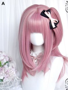 Get the perfect kawaii look with our pink straight synthetic wig with a claw clip! This adorable wig features a vibrant pink color that will make you stand out in any crowd. The straight style adds a touch of sophistication, while the convenient claw clip makes it easy to secure the wig in place.   Please note that this product includes only the wig or a set.  Option A: A wig + a claw clip.  Option B: A wig only. Kawaii Hair Ideas, Cute Dyed Hair, Cutecore Hair, Cocoplay Hair, Kawaii Wig, Hair Claim, Cute Hair Claw, Pink Hairstyles, Pink Wigs