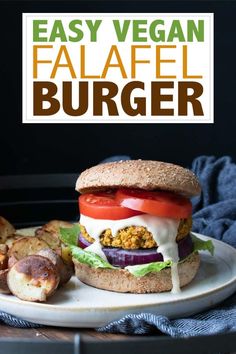 an easy vegan falafel burger on a plate