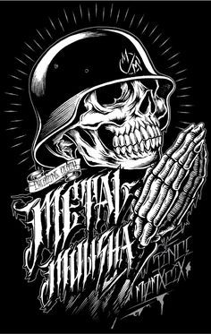 a black and white drawing of a skull wearing a helmet