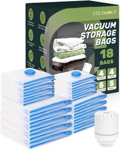 the vacuum storage bags are stacked on top of each other and ready to be packed