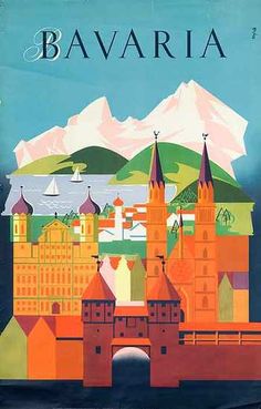 an advertisement for the bavaria castle in europe, with mountains in the background