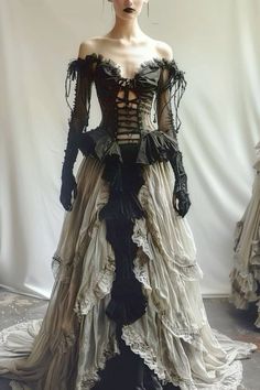 Gothic Couture Gown, Tattered Black Dress, Historical Gothic Fashion, Dark Ethereal Clothing, Gothic Fantasy Clothing, Gothic Fairytale Aesthetic, Dark Gothic Dress, Gothic Gala Dress, Gothic Fashion Show