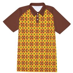 Polo Shirt, Vintage polo, Men's polo shirt, Brown polo shirt, 70s shirt men, Mod shirt,Men's vintage shirt,vintage style shirt,plus size men Made to order, Designed in California, Manufactured overseas Inspired by the 60s and 70s, I wanted to design men's shirt that reminds me of that era. Knit material. Very comfortable to wear. Great with corduroy pants and wide leg jeans. Bring out the retro in you! :) Custom made to order  ● Fabric: 100% polyester, knit texture ● Regular fit ● Short sleeve, Summer Graphic Print Collared Polo Shirt, Brown Collared Shirt With Graphic Print, Collared Brown T-shirt For Summer, Vintage Summer Polo Collar T-shirt, Retro Graphic Print Polo Collar Tops, Retro Graphic Print Short Sleeve Polo Shirt, Yellow Polo Shirt With Collar For Summer, Summer Yellow Polo Shirt With Polo Collar, Yellow Collared Polo Shirt For Summer