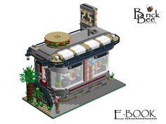 a lego model of a building with a burger on it's roof and the words f - book below