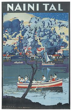 a poster with people on a boat in the water