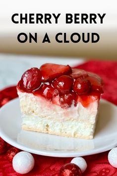 a slice of cherry berry cheesecake on a plate