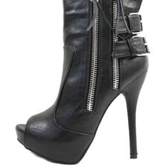 Wild Diva Sonny-208 Platform Dress Zip Up Peep Toe High Heel Booties Size 7 Never Worn, W/ Box Black Heels With Zipper Closure For Spring, Fitted Black Heels With Zipper Closure, Wild Diva Shoes, High Heel, Bootie Boots, Diva, Zip Ups, Ankle Boots, High Heels