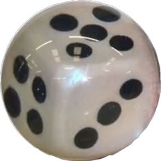 a white dice with black dots on it