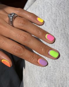 70s Disco Nail Art, Multicolored Nails, Neon Nail Designs, May Nails, Cute Spring Nails, Cute Summer Nails, Neon Nails