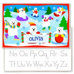 an alphabet with polar bears and snowmen on it