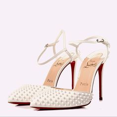 Christian Louboutin Baila Spike 100 Neige Cream Stiletto White Pumps Size 39 Heels 4” Very Comfy Color:White Condition Is Very Good, Resoled, Professionally Repainted White Because I Did Not Like Off White Original Color. Comes W Box, Dusters, Heel Taps Louboutin Wedding, Heel Taps, Heel Tap, Dusters, White Pumps, Louboutin Shoes, Christian Louboutin Shoes, Dress White, Shoes Women Heels